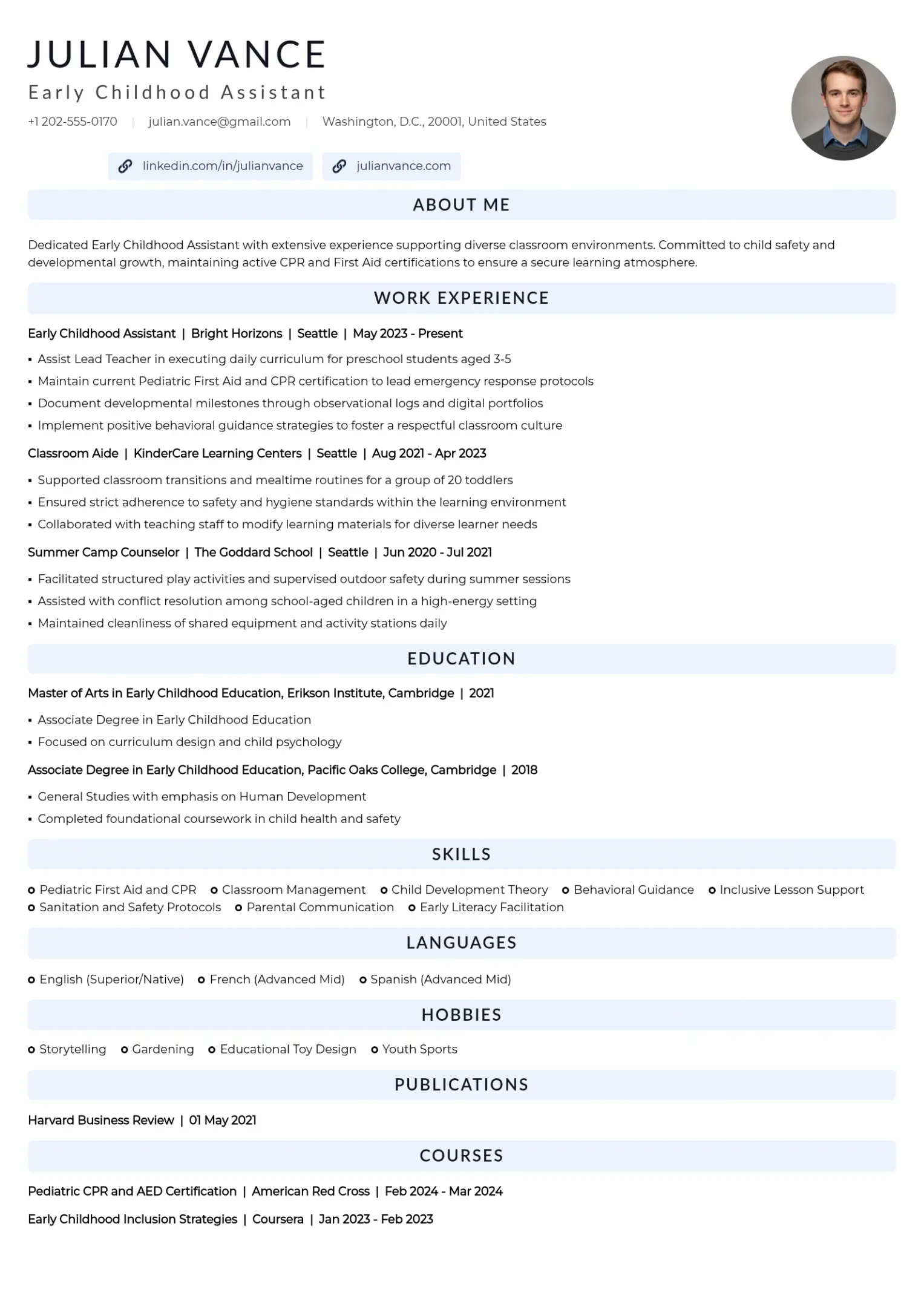 Certified Early Childhood Assistant Resume Example
