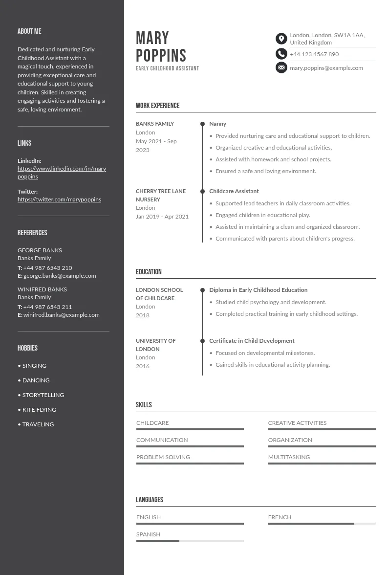 Early childhood assistant resume