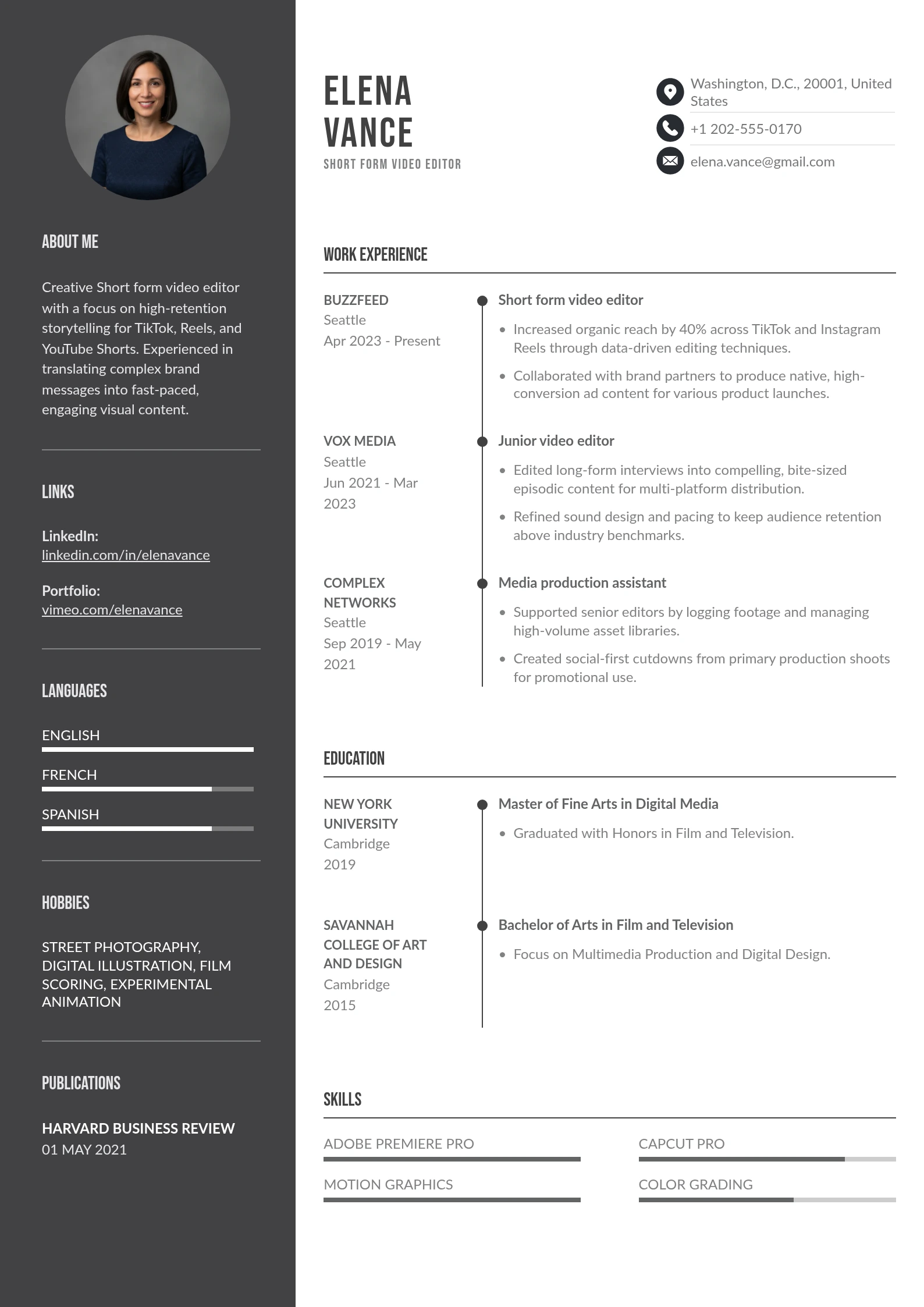 Short-Form Video Editor Resume: 4 Powerful Examples
