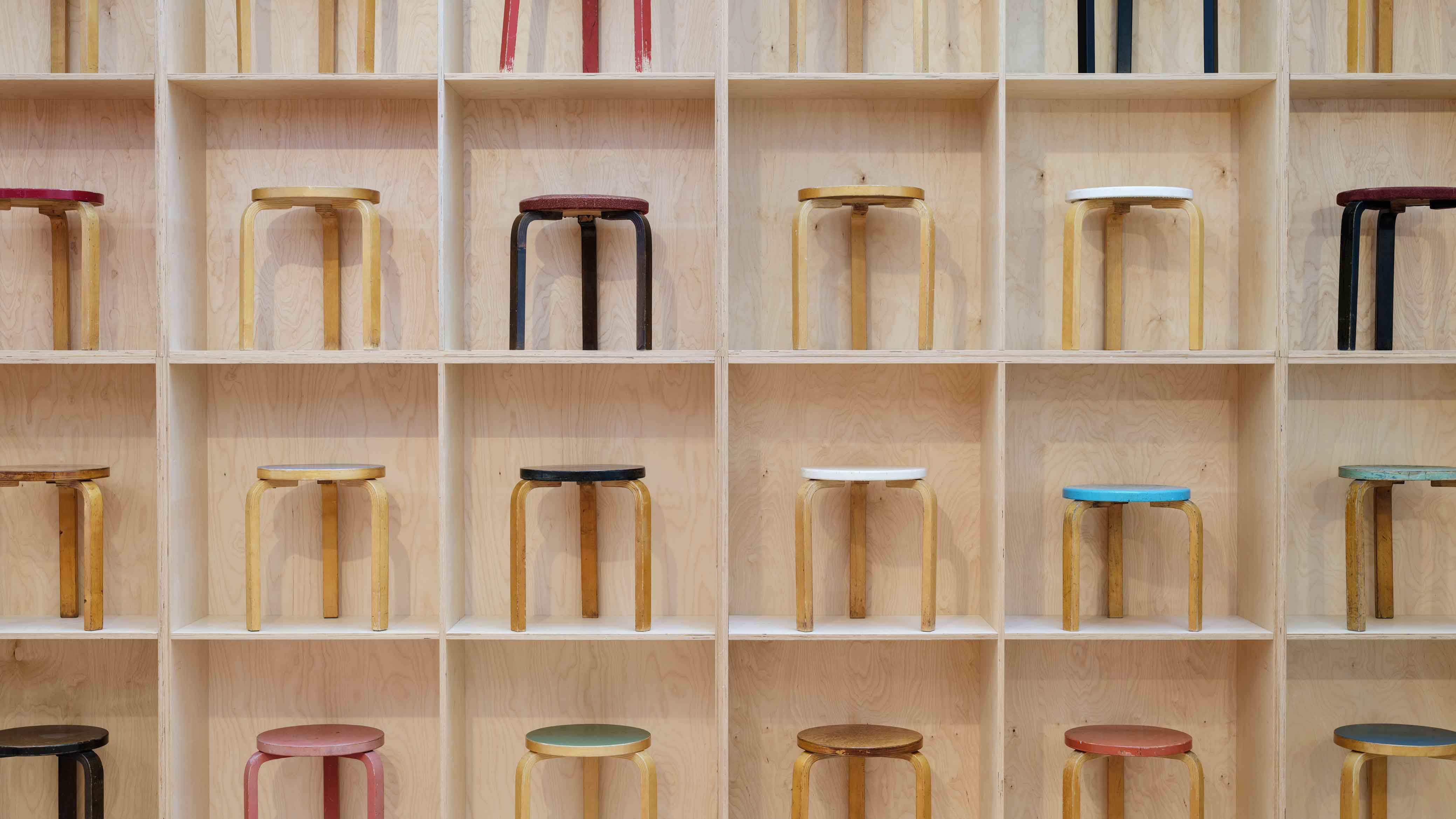 The picture shows stools by Alvar Aalto.