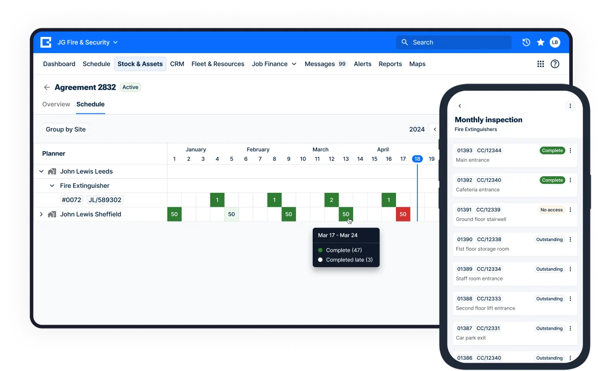 BigChange asset management schedule and inspection overview.