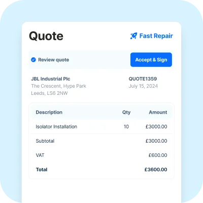 A quote form with details