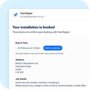 booking confirmation with date and times