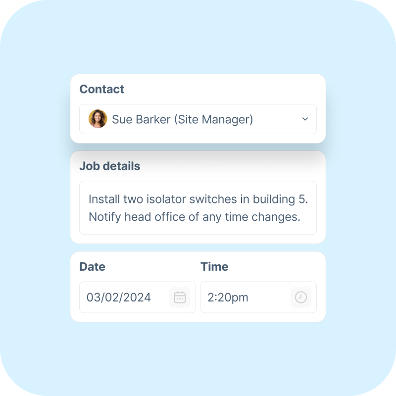Customer portal with a form to create a new booking