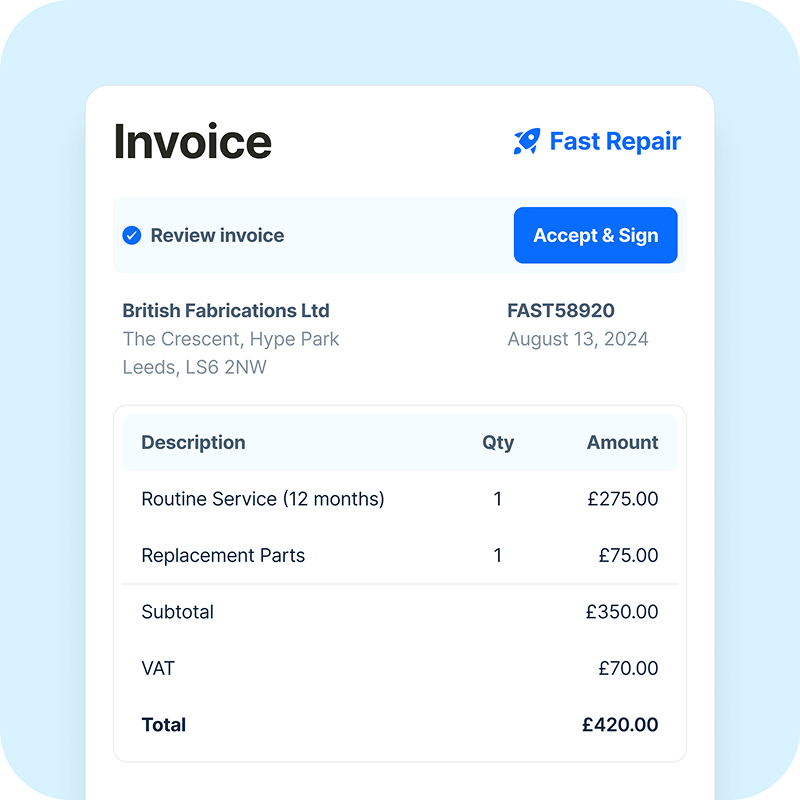 Form with invoice details