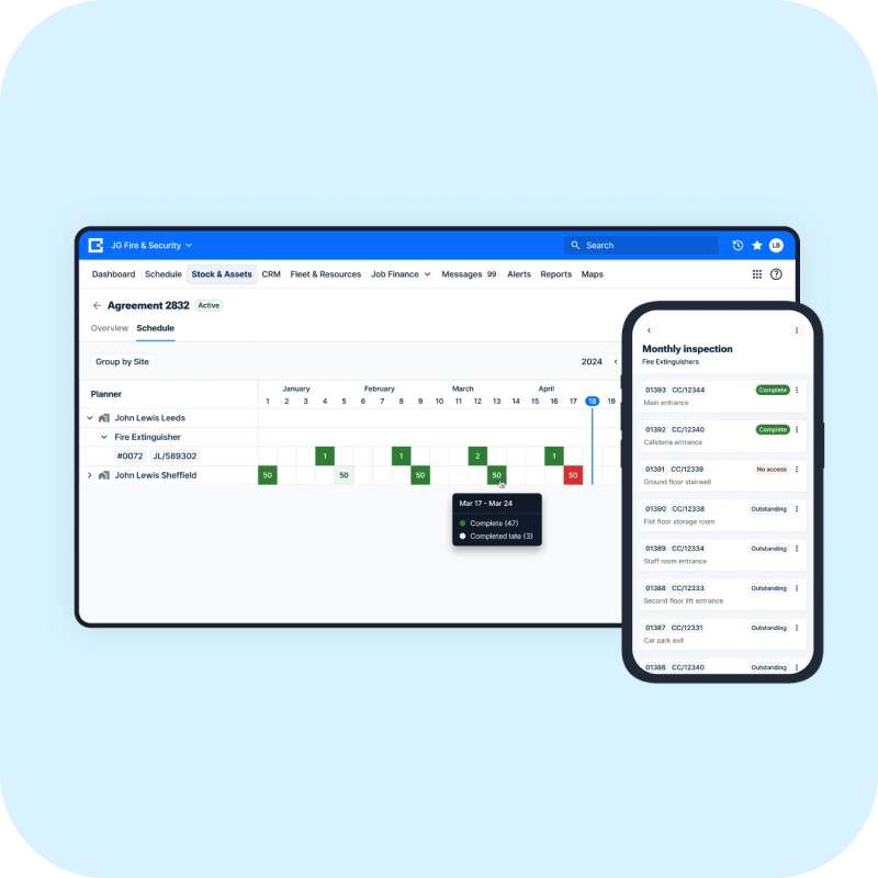 BigChange asset management schedule and inspection overview.