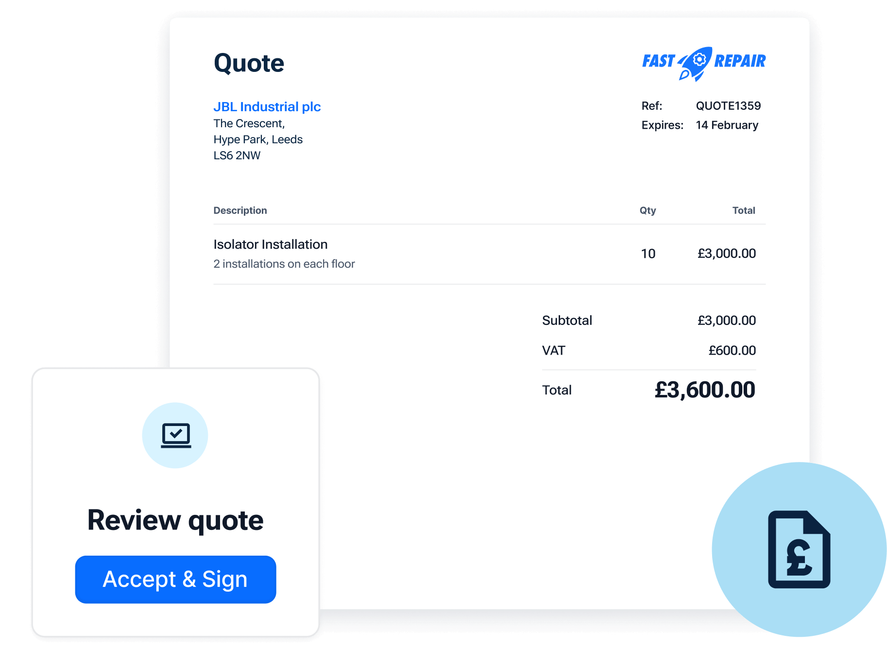 A quote form with details