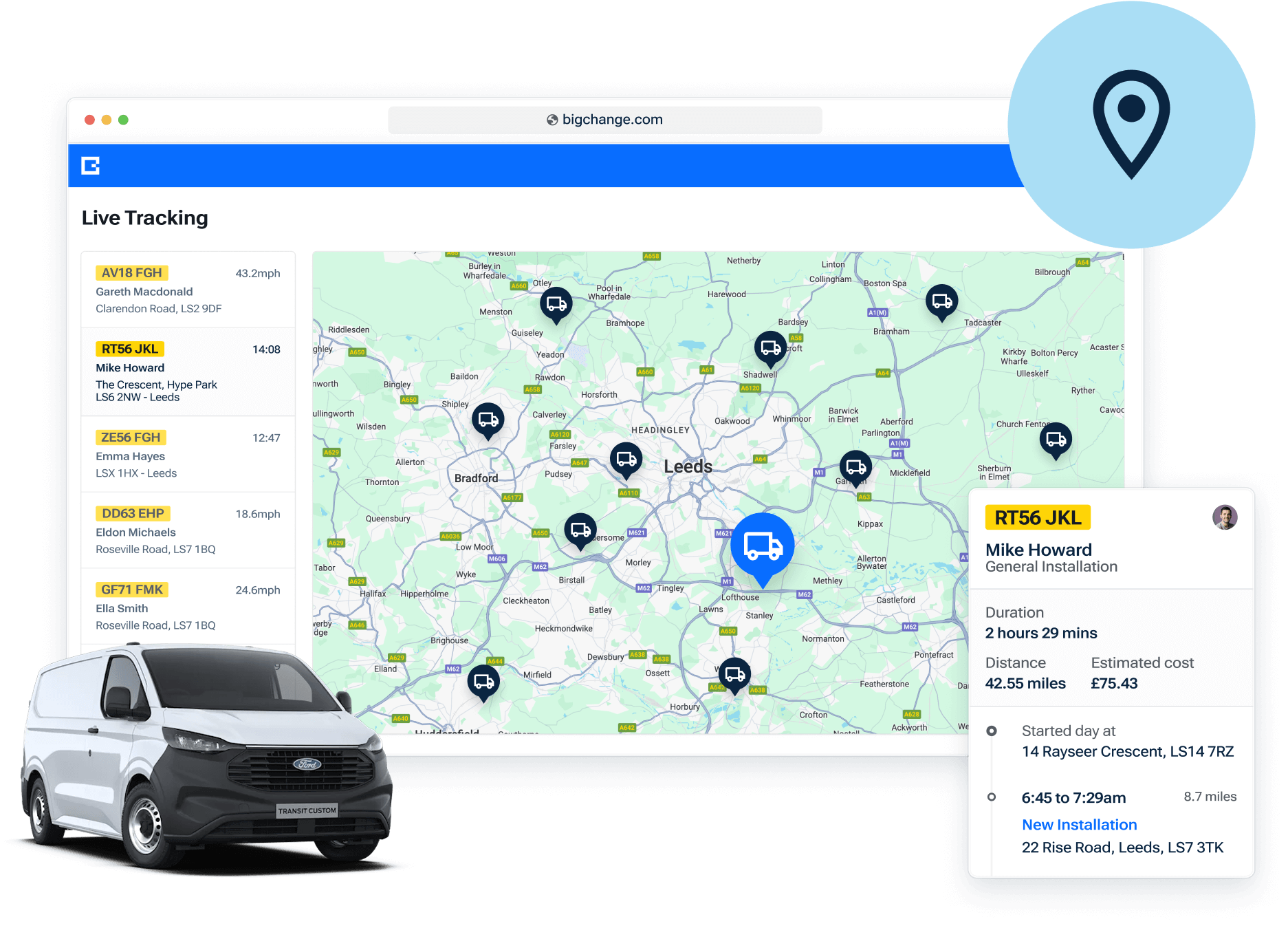 a map displaying a live fleet tracking