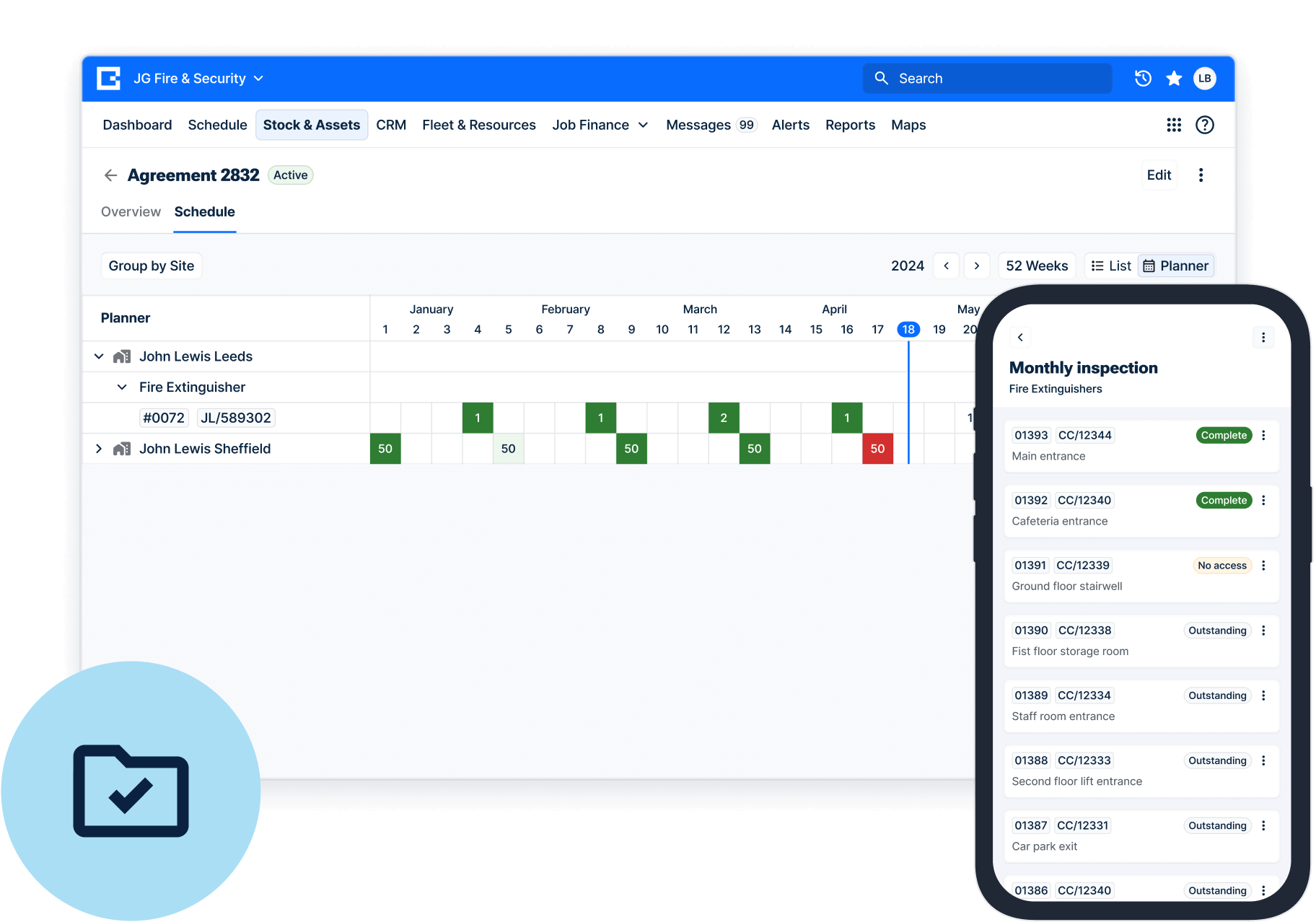 BigChange asset management schedule and inspection overview.