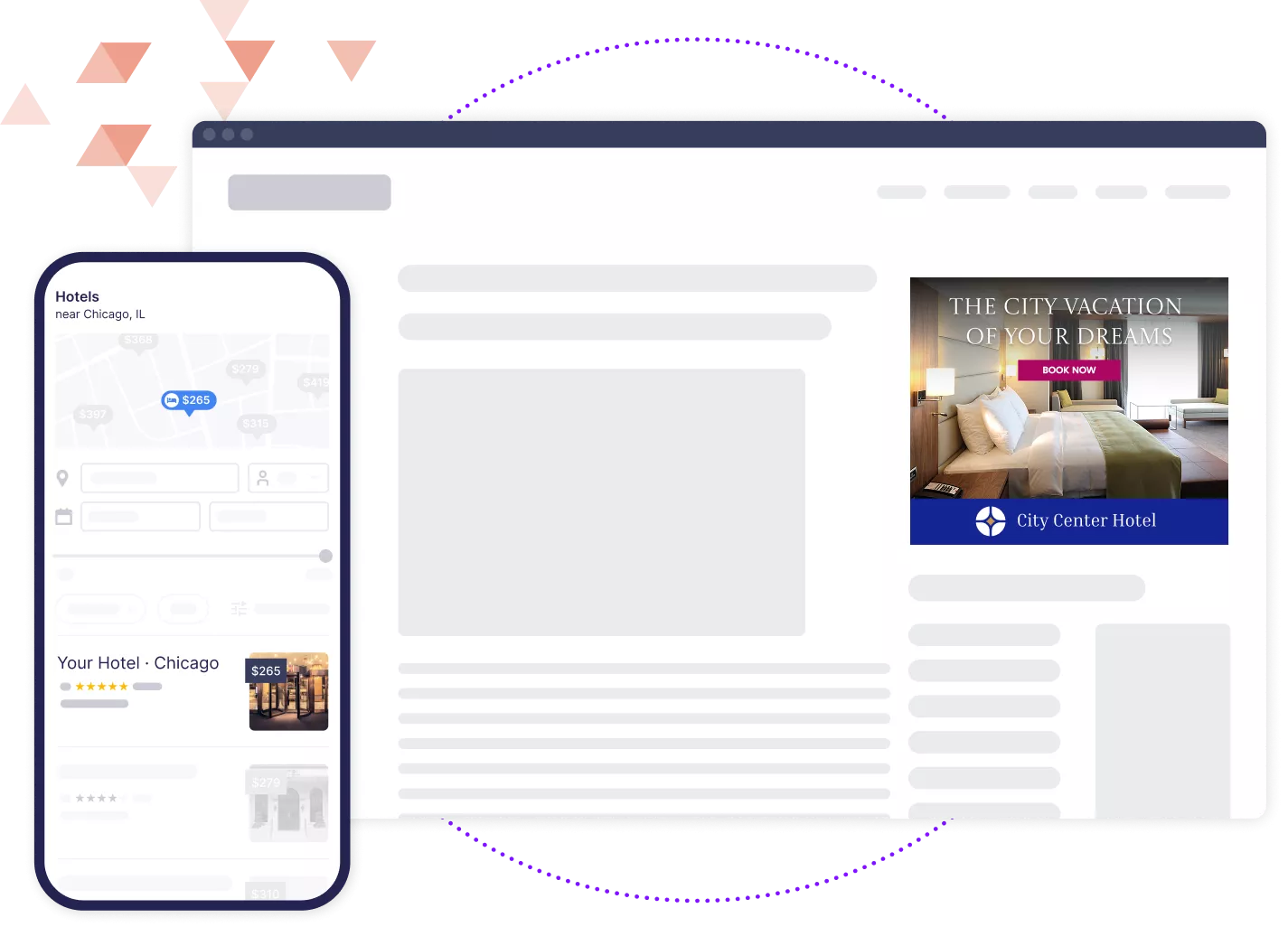 Mockup of browser and mobile phone showing different digital ad channels