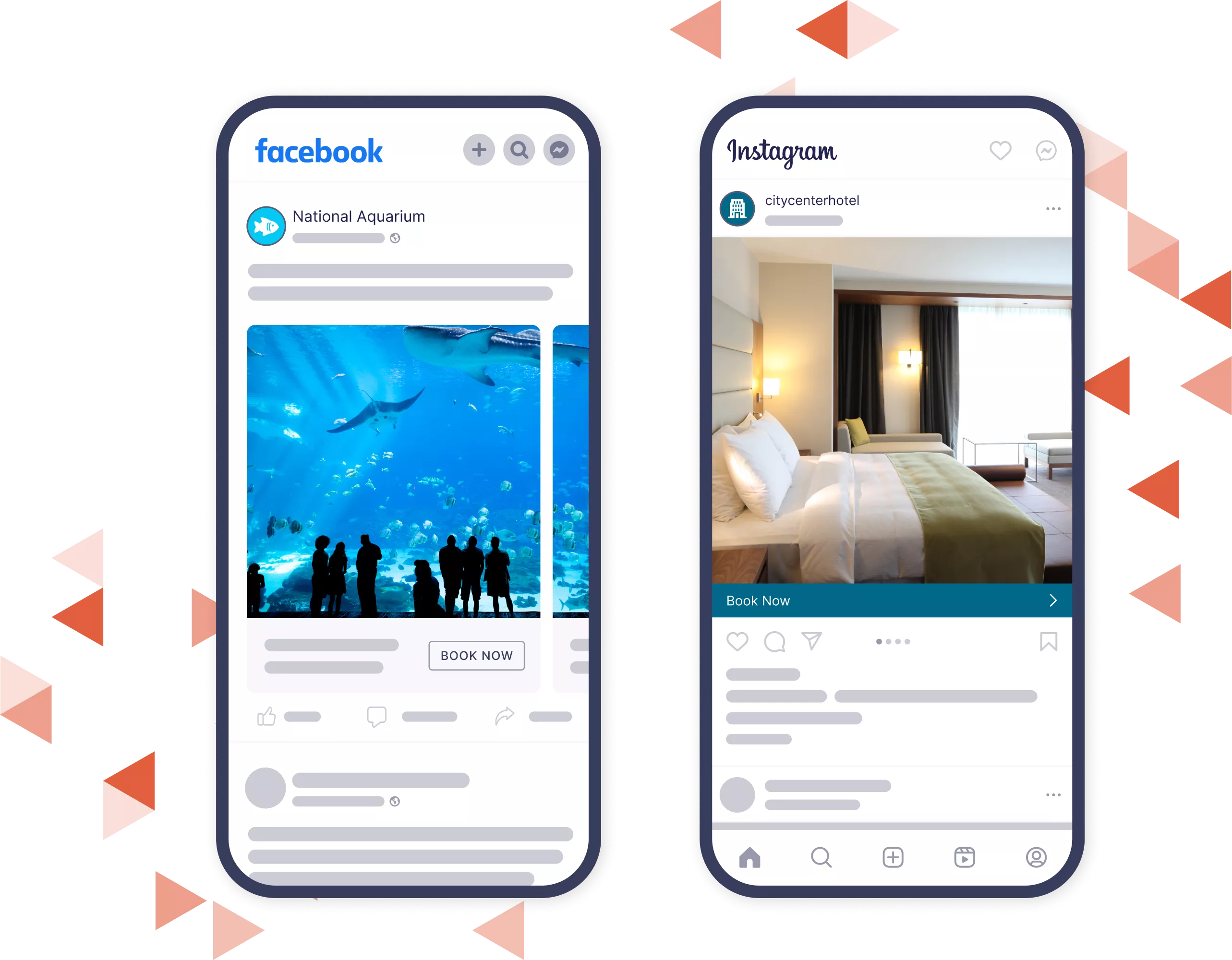 Mobile mockups of Facebook and Instagram ads