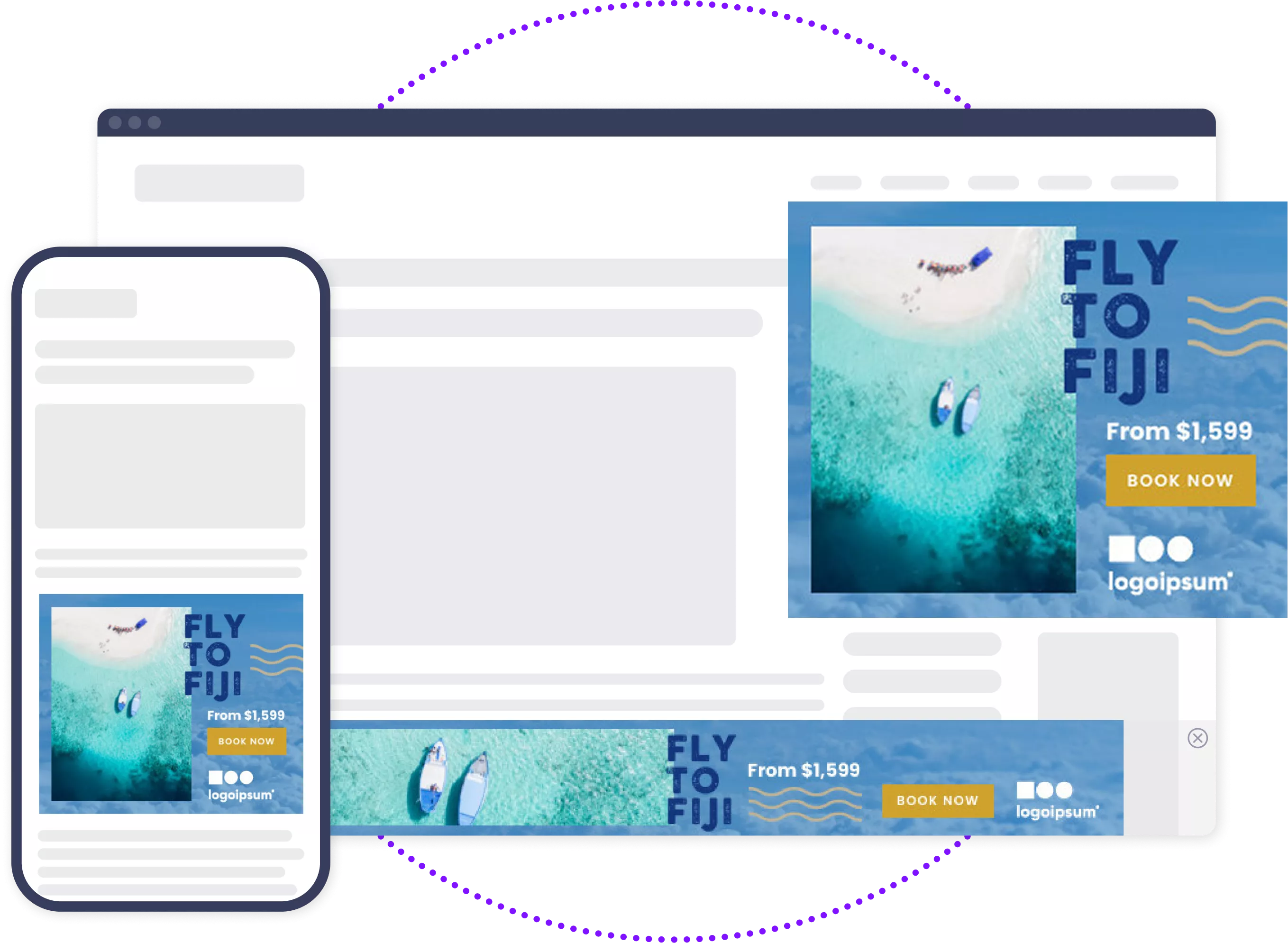 Web and mobile mockups of display ads