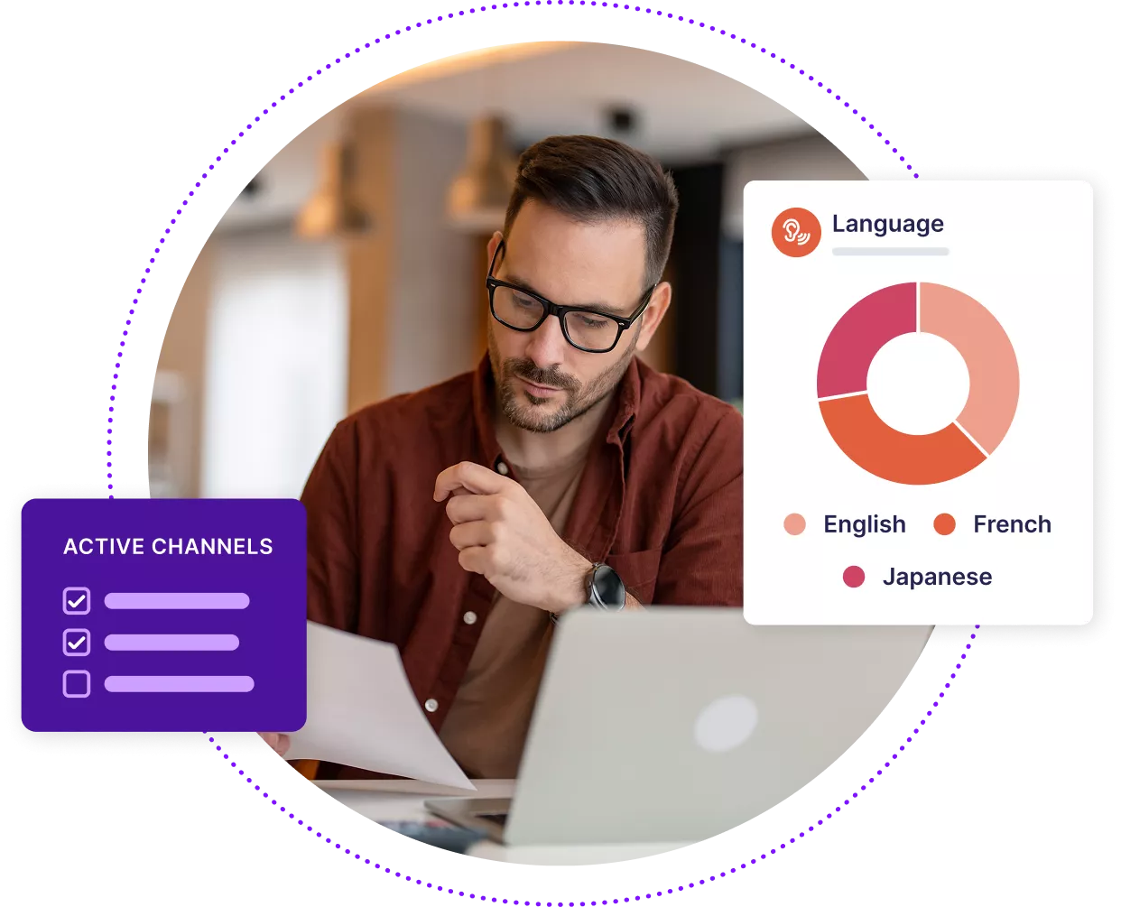 Man looking at data on a laptop