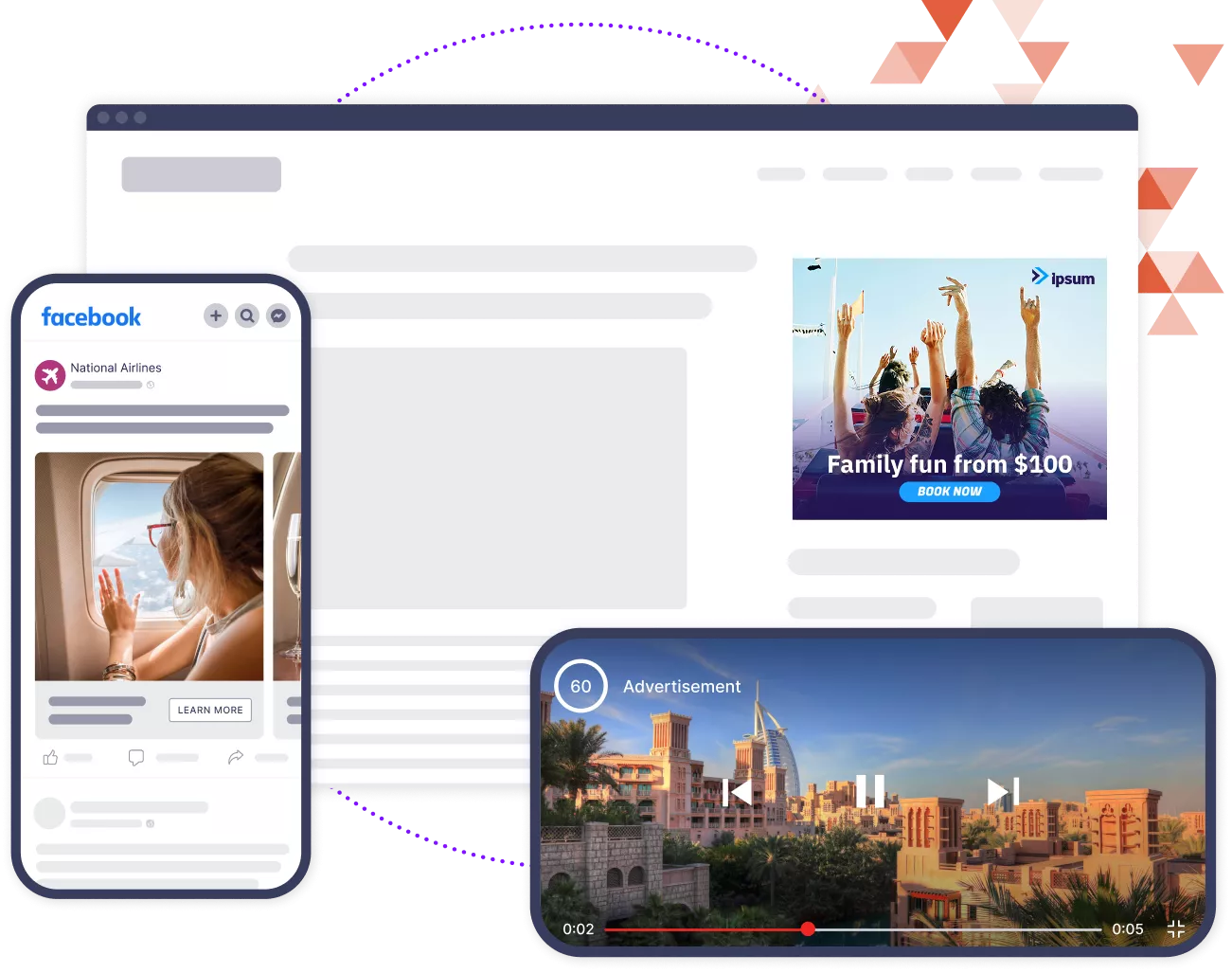 Mockups of desktop and mobile digital ads