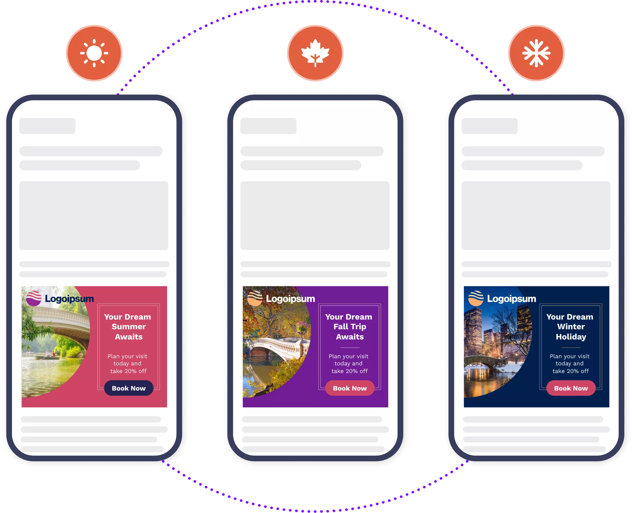 Sample hotel display ads showing variations for each season