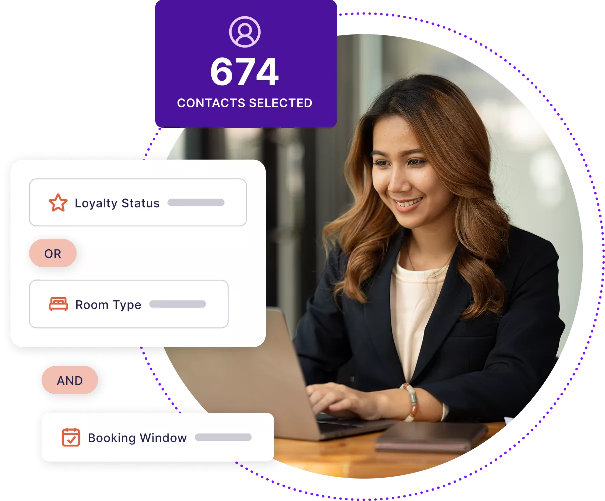 Business woman using a laptop and creating an automated email campaign