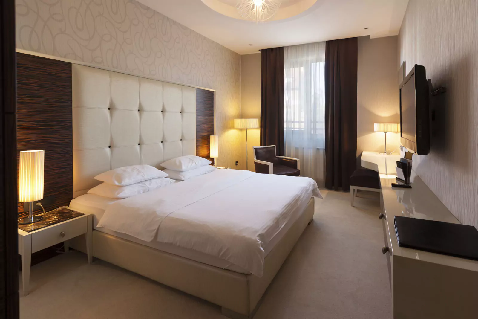 Sunlit hotel room in major North American city