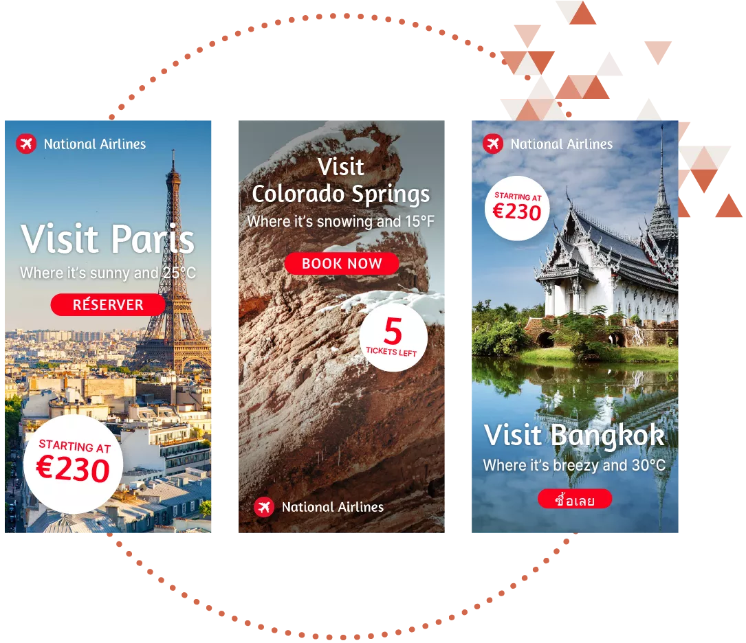 Mockup of 3 dynamically-personalized display ads