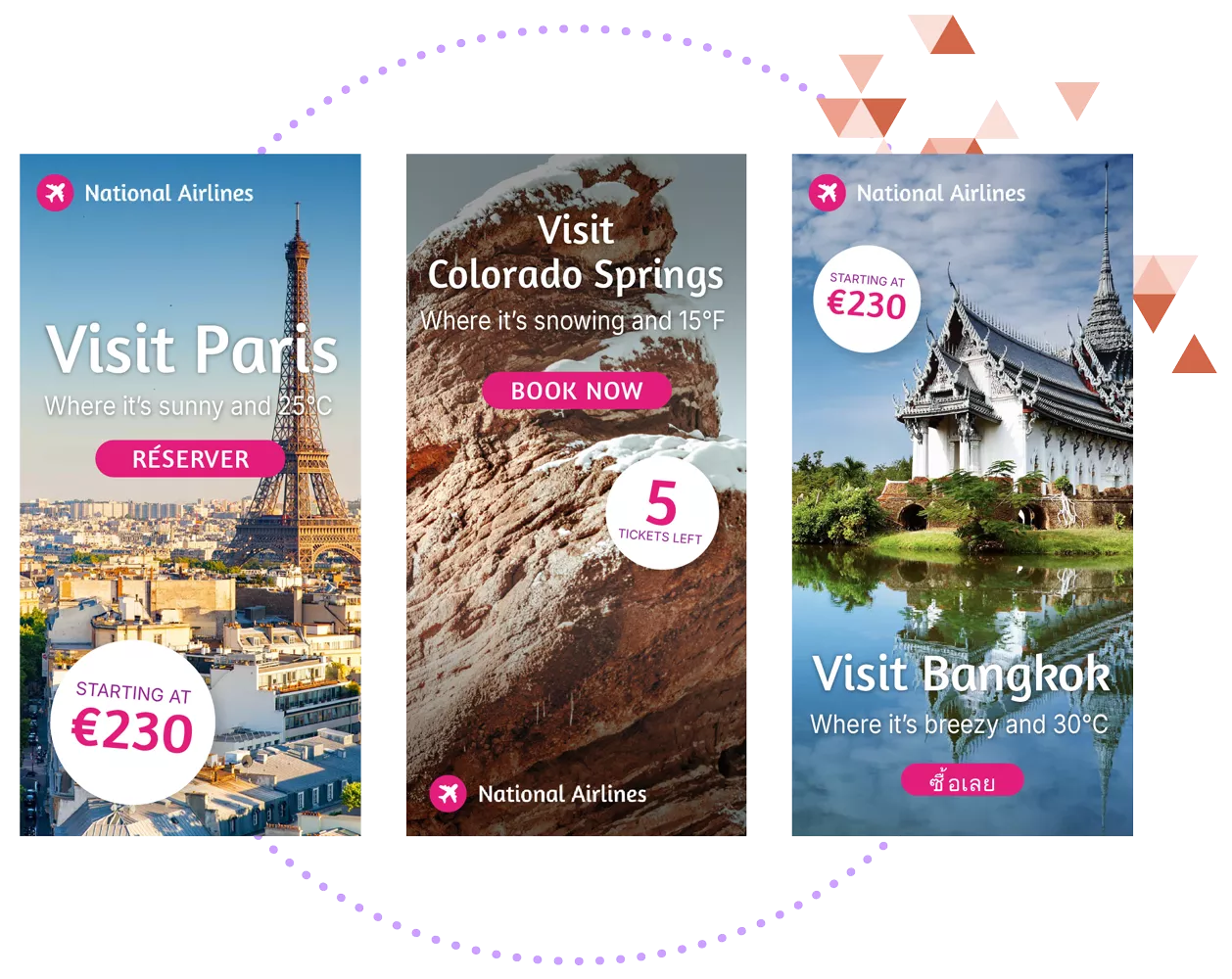 Mockup of 3 dynamically-personalized display ads