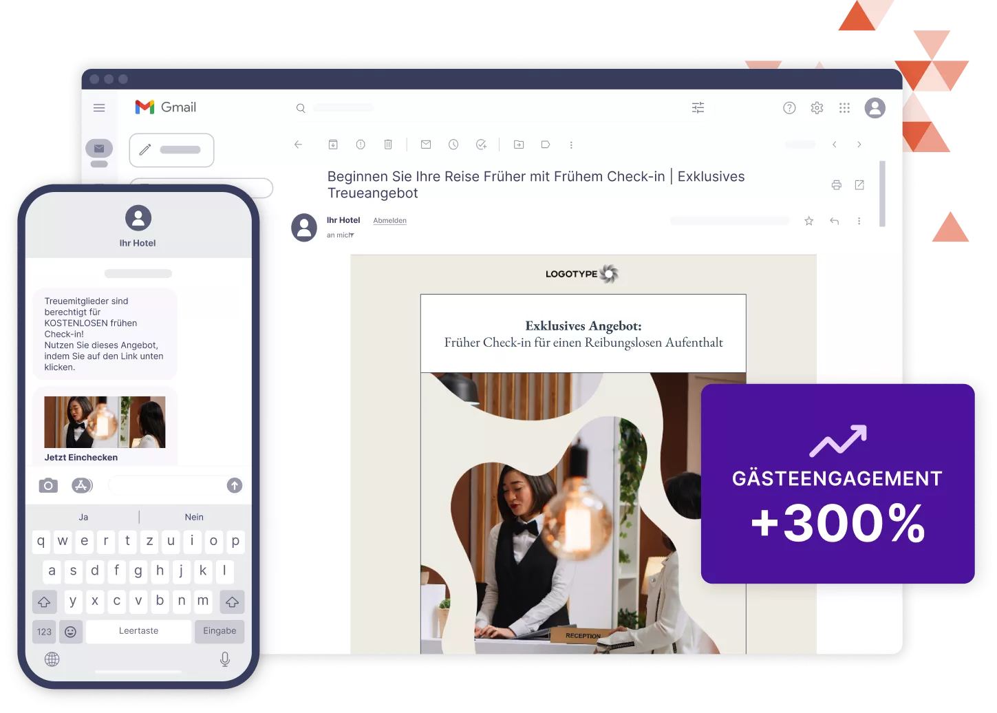 Ein Modell von Werbe-E-Mails und Texten von einem Hotel