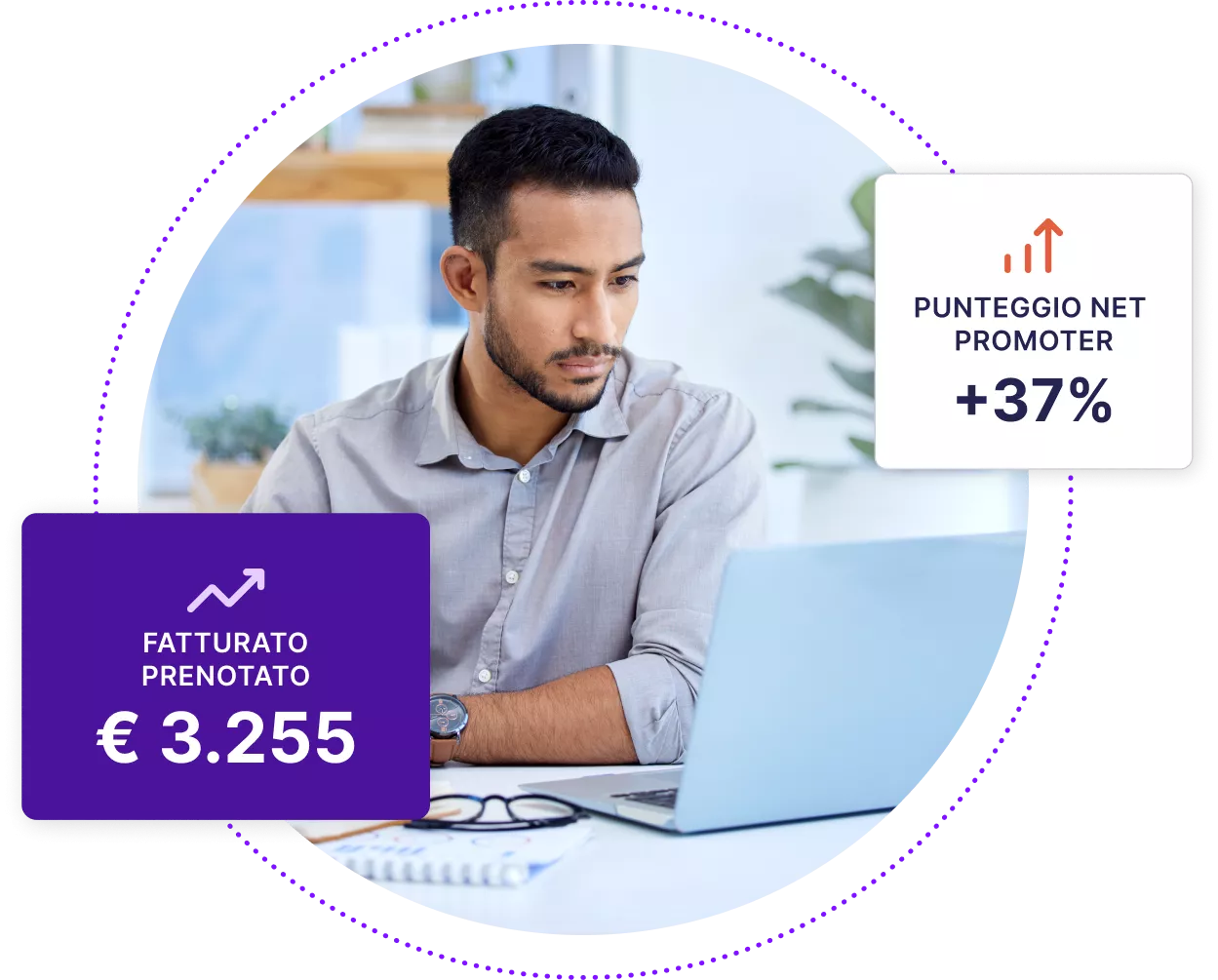 Giovane uomo d'affari che guarda un computer portatile.