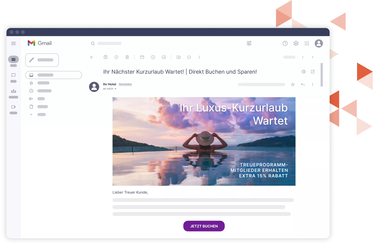 Modell eines Browsers, der Werbe-E-Mails vom Hotel anzeigt.