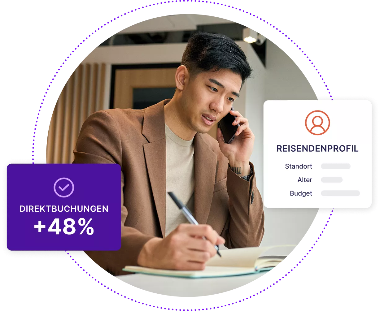 Asiatischer Geschäftsmann telefoniert und schreibt in ein Notizbuch