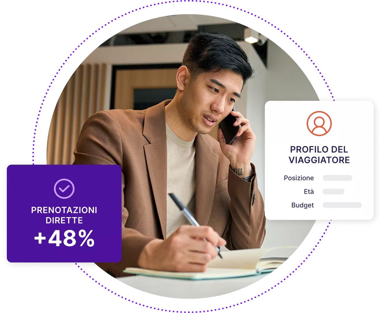 Uomo d'affari asiatico parlando al telefono e scrivendo su un taccuino