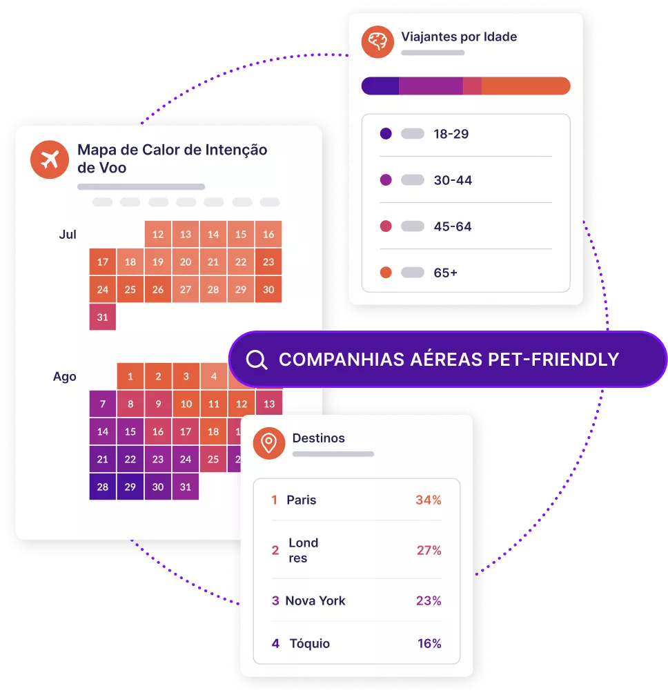 Painéis mostrando a intenção do voo e os dados demográficos do viajante