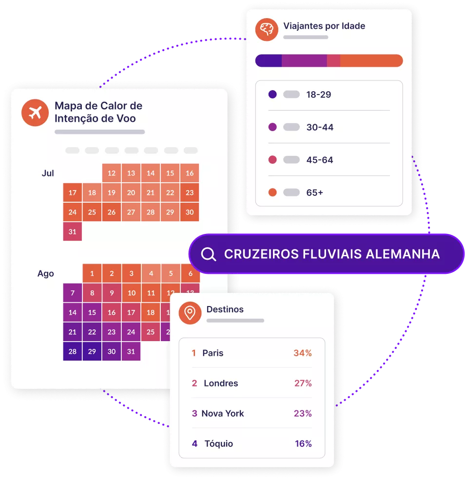 Painéis mostrando a intenção do voo e os dados demográficos do viajante