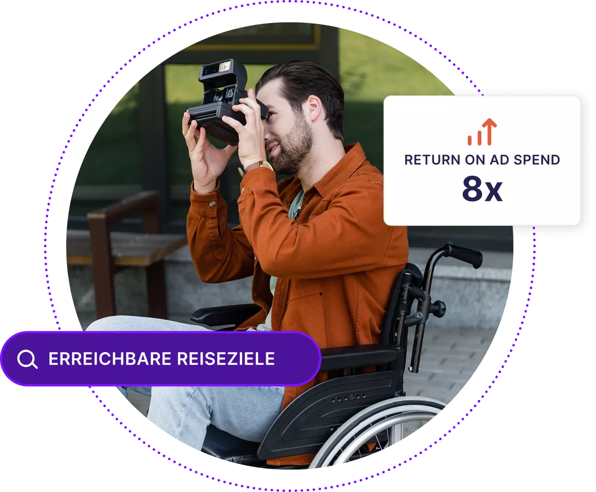 Mann im Rollstuhl mit Kamera beim Fotografieren