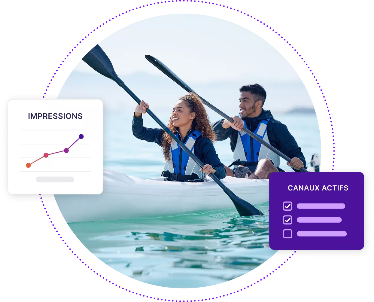 Jeune homme et femme faisant du kayak