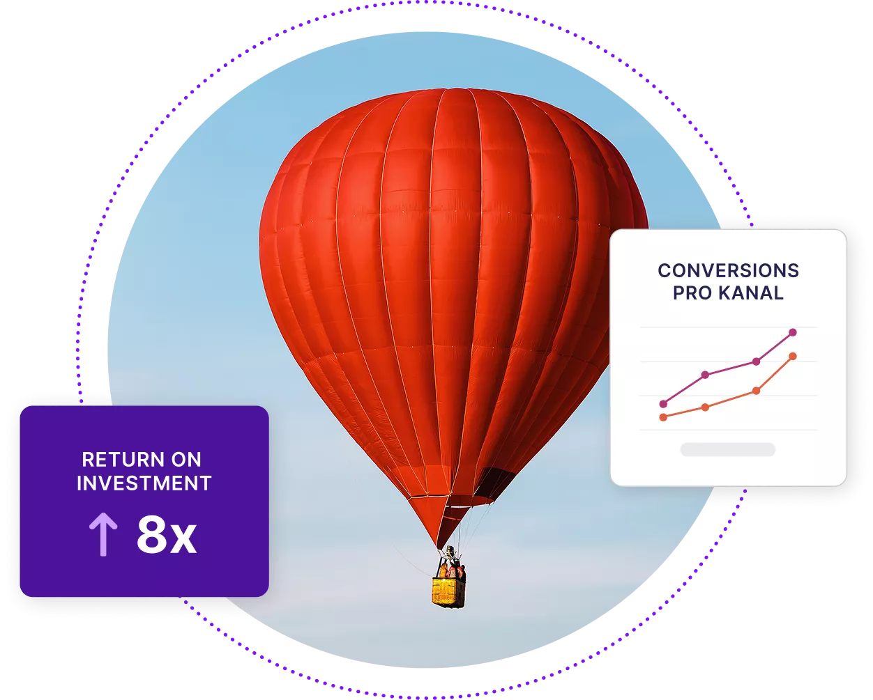 Orangefarbener Heißluftballon im Himmel