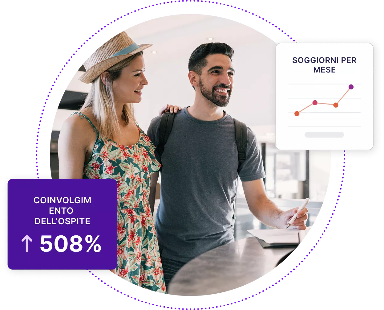 Giovane coppia che fa il check-in in un hotel