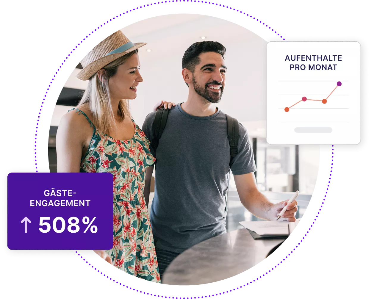 Junges Paar checkt in ein Hotel ein