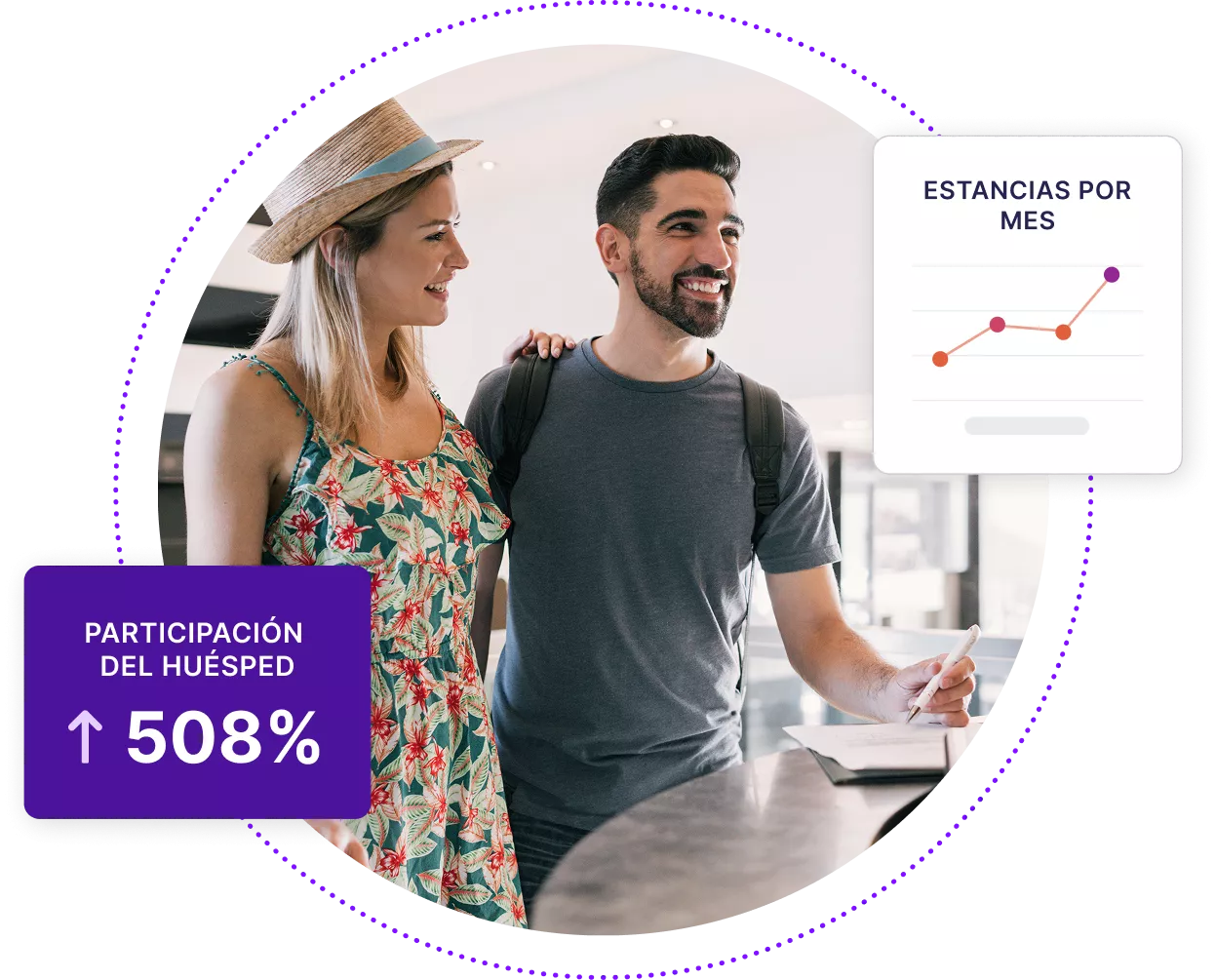 Pareja joven registrándose en un hotel