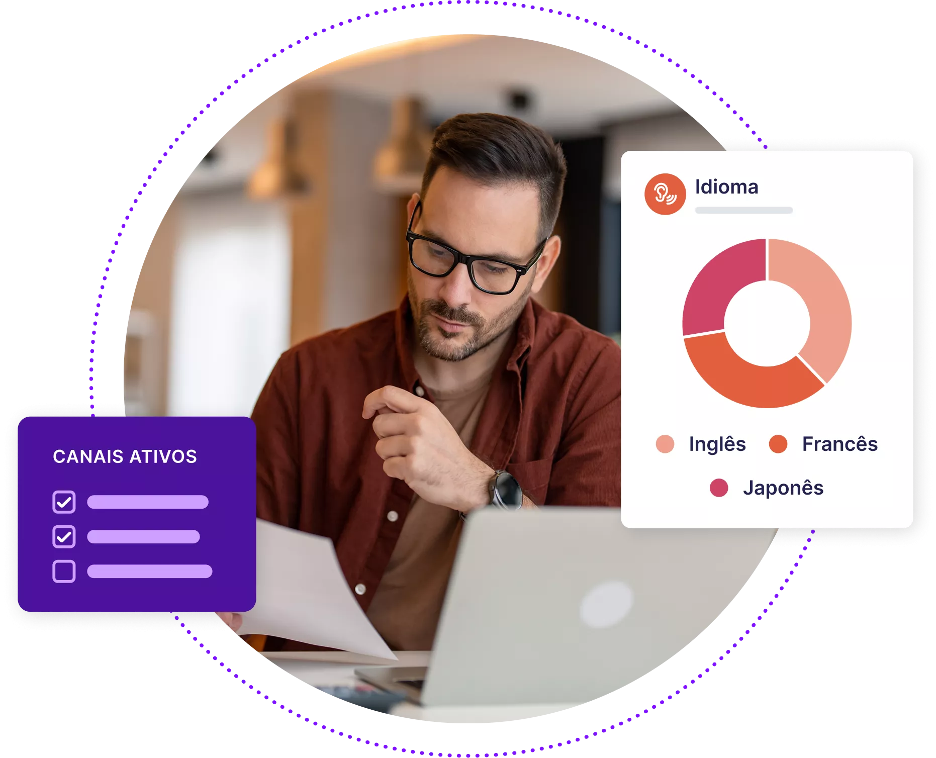 Homem olhando dados em um laptop