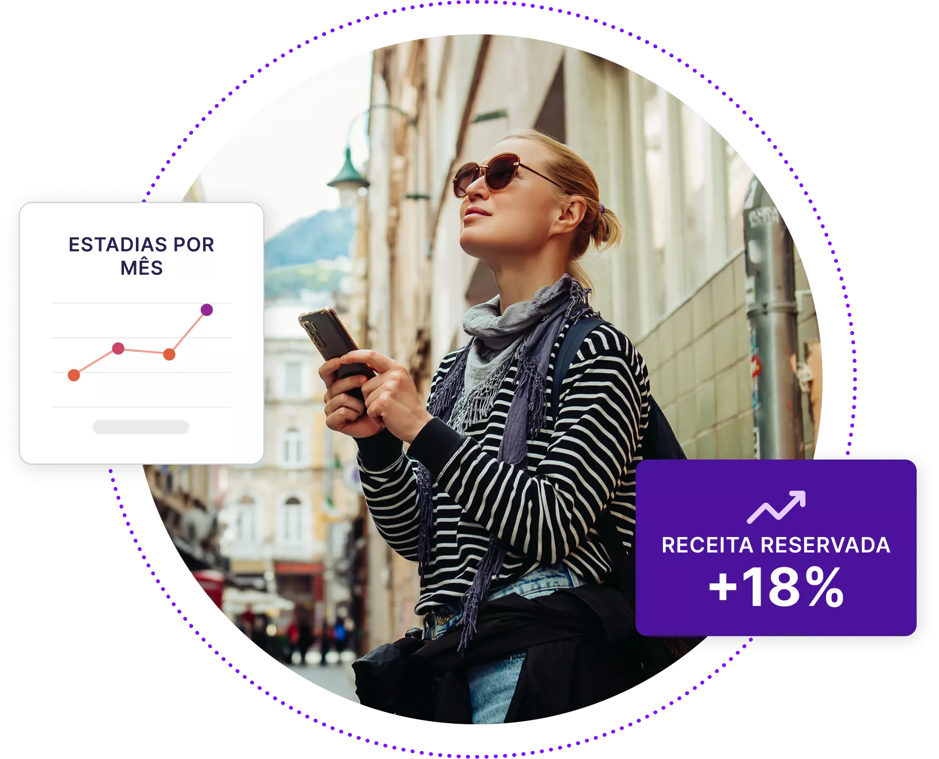 Turista feminina segurando telefone