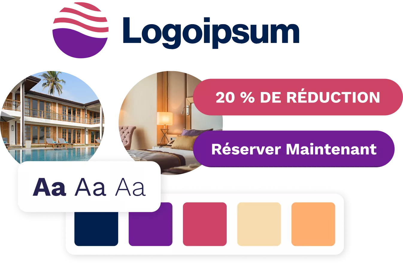 Kit d'identité de marque, comprenant un exemple de logo, des échantillons de couleurs, des photos et des polices