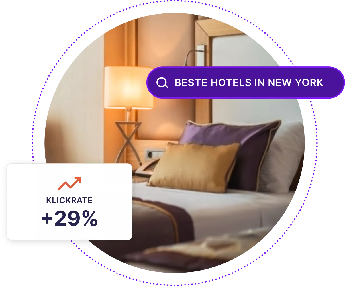 Innenraum des Hotelzimmers mit Boxen mit erhöhter Klickrate und Web-Suchleiste für die besten Hotels in New York