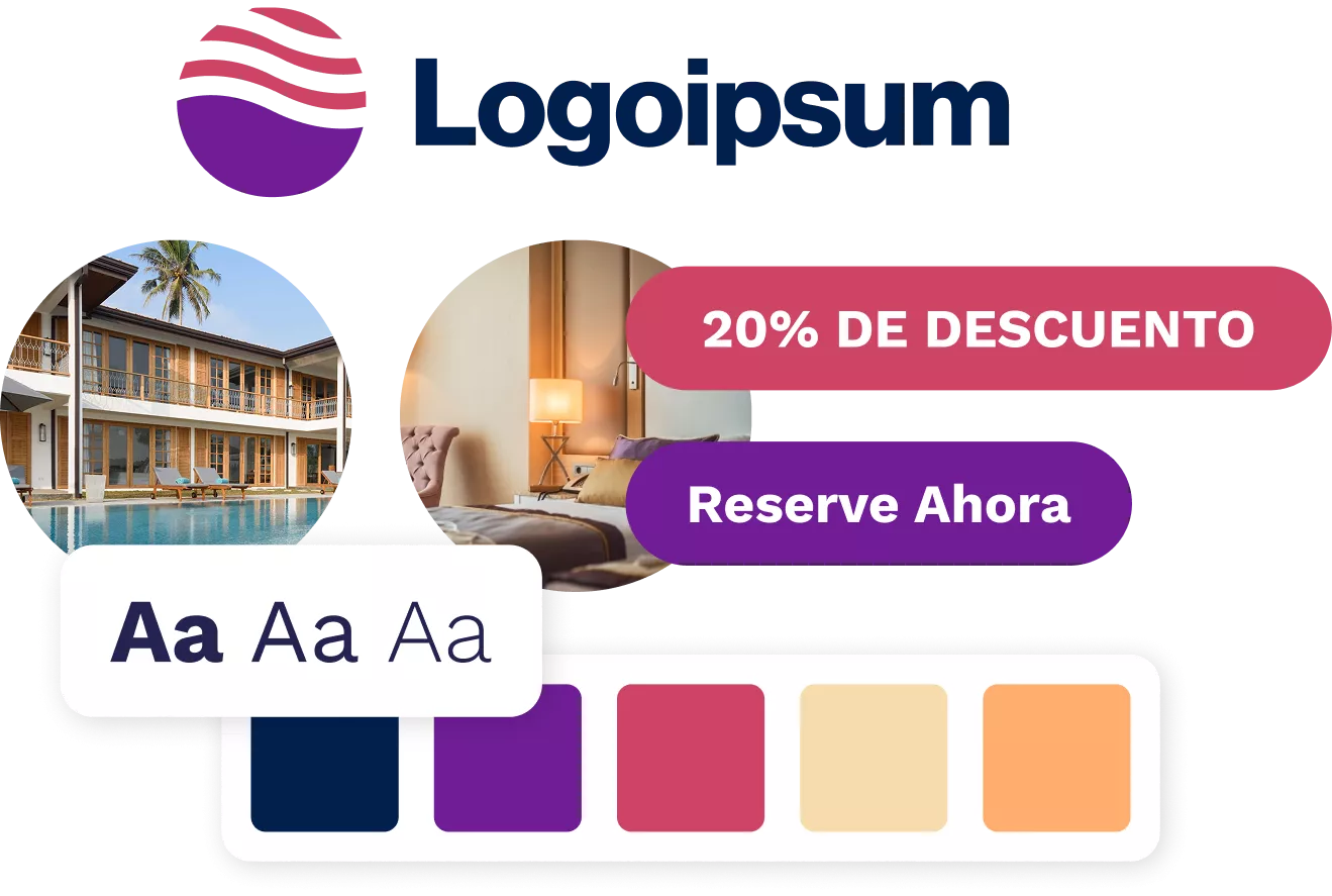 Kit de identidad de marca, que incluye logotipo de muestra, muestras de color, fotos y fuentes