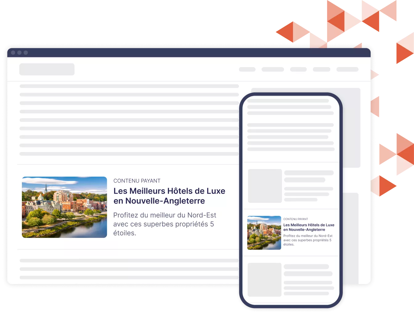 Maquettes Web et mobiles d'annonces natives