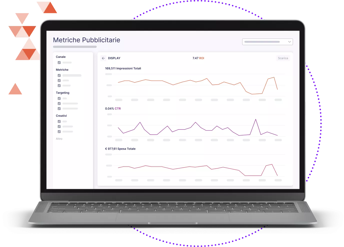 Modello di laptop che mostra la dashboard della Sojern Travel Marketing Platform