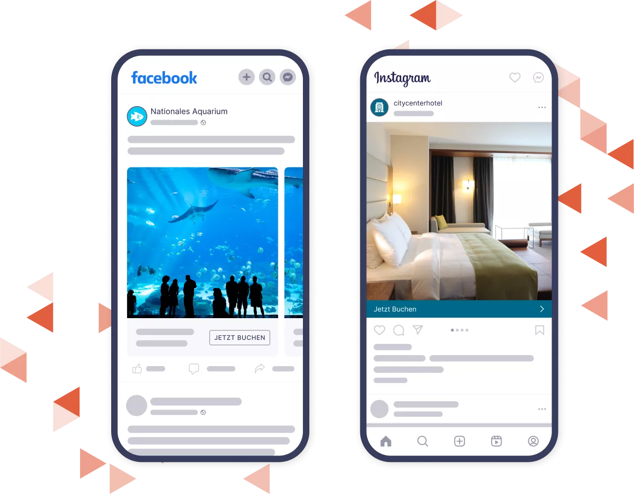 Mobile Mockups von Facebook- und Instagram-Anzeigen