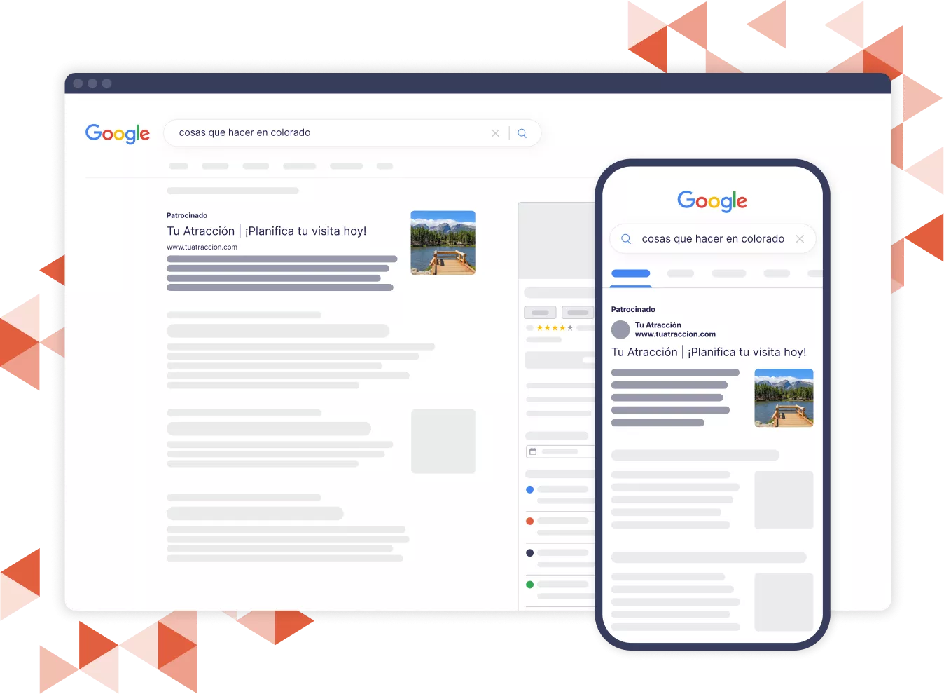 maquetas web y móviles de anuncios SEM