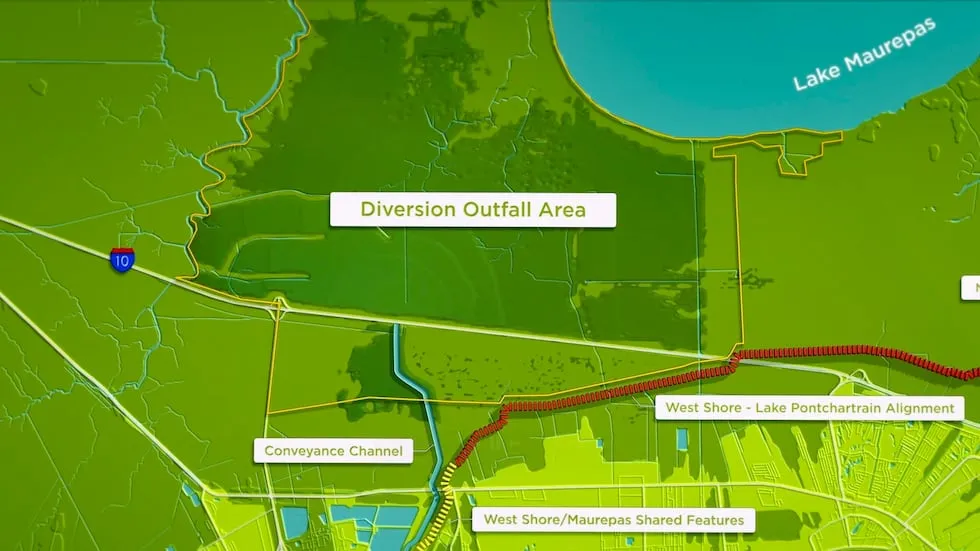 Graphic depiction of the West Shore Lake Pontchartrain Levee adjacent to the Maurepas Swamp...