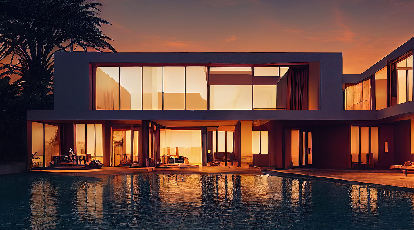 wooden house in a garden during sunset