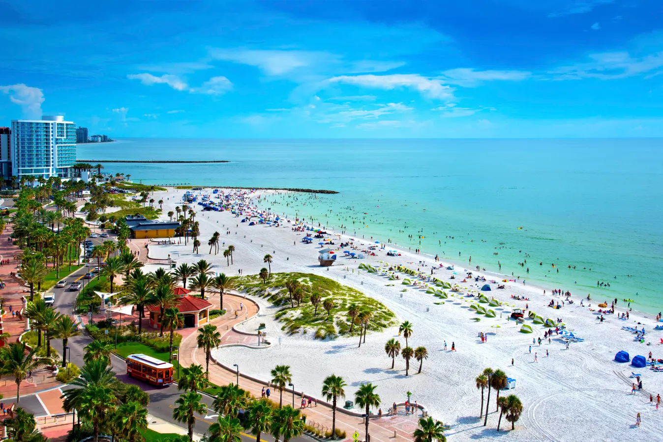 An aerial shot of Clearwater Beach, Florida