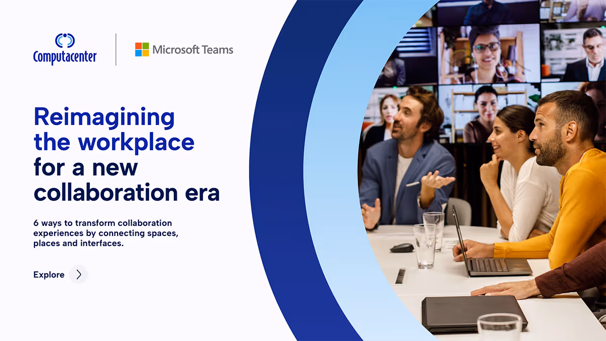 Article cover showing diverse group of colleagues in a meeting room with laptops and virtual meeting screens, promoting workplace collaboration.