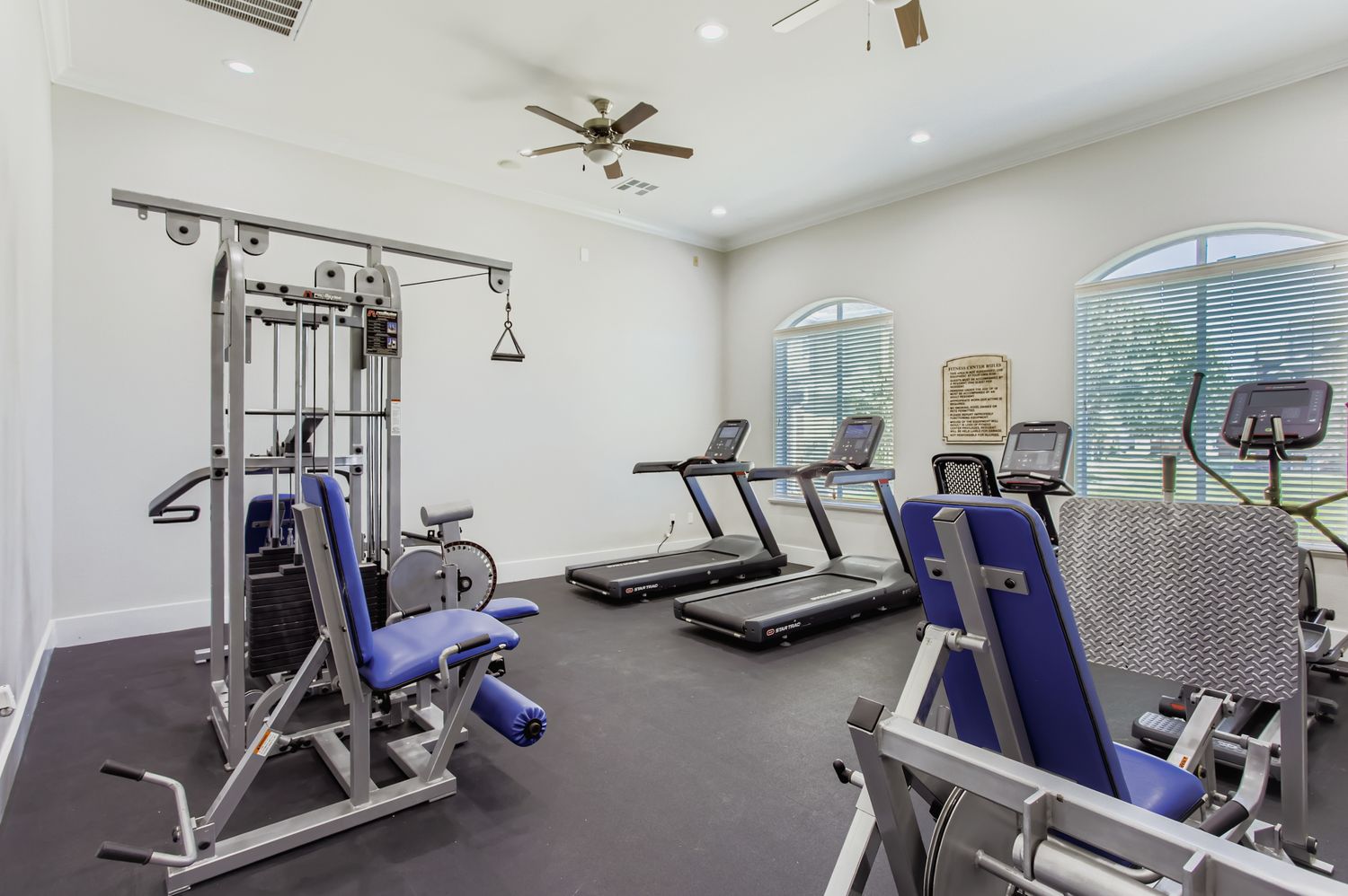 Exercise room with treadmills